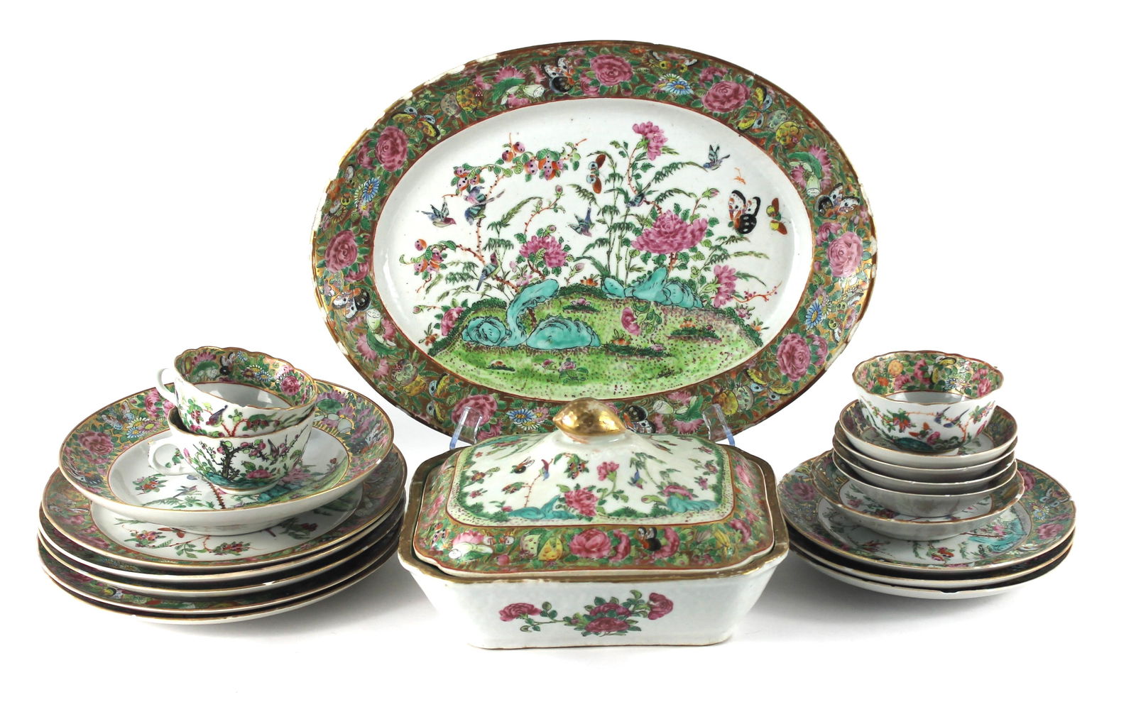 19PC Chinese Famille Rose Porcelain Dishware (1 of 14)