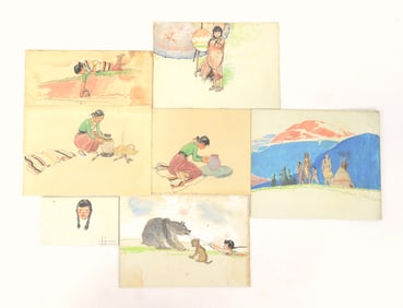 7PC Herbert M Stoops Native American Illustrations