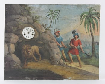 19C Lion Hunting Painted Clock Face