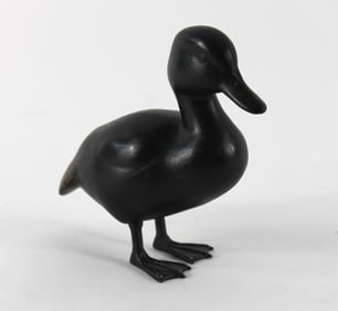 Signed Modern Standing Duck Bronze Sculpture
