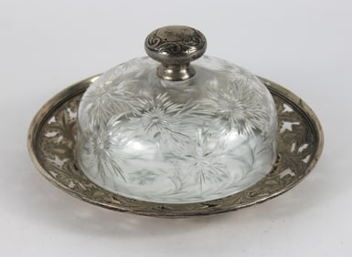 Cut Glass Silver Mounted Covered Cheese Plate