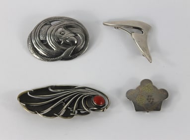 4PC Sterling Silver Estate Brooches