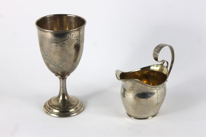 2PC Sterling Silver English Creamer & Goblet