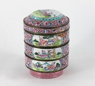 Asian Enamel Cloisonne Stacking Boxes