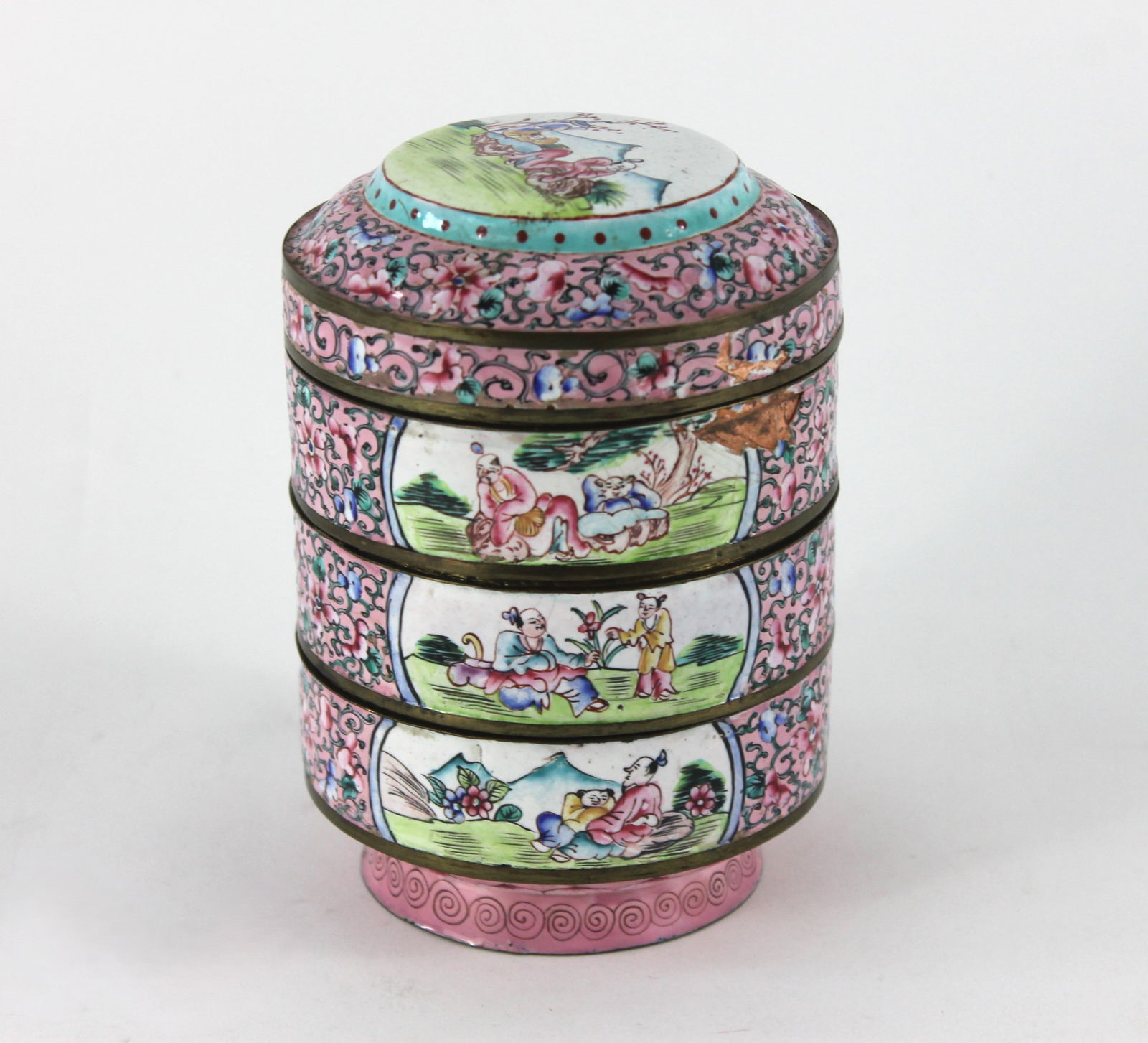 Asian Enamel Cloisonne Stacking Boxes (1 of 6)