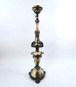 19C Porcelain Bronze Oil Floor Lamp