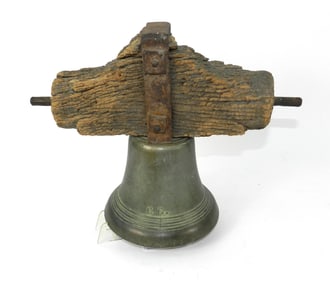 19C Bronze Bell Marked C.G. With Wood Yoke