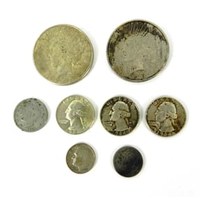 8PC Silver U.S. Coins Including Peace Dollars