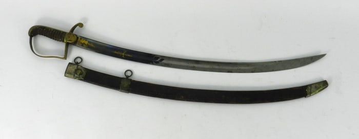 Early 19C Officers Sword With Leather Scabbard