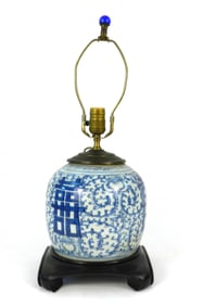 Asian Blue & White Porcelain Vase Lamp