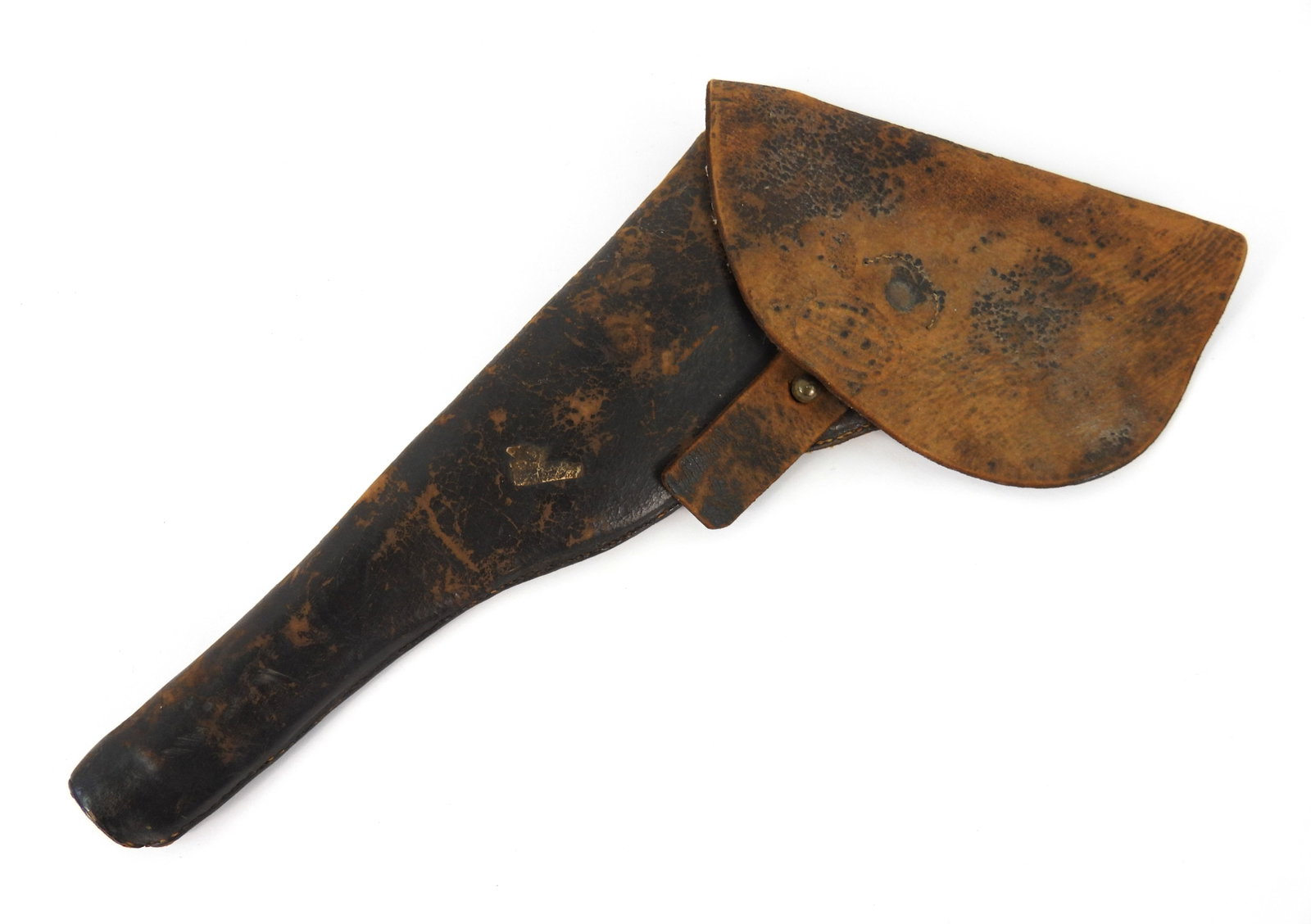 Civil War-era Model 1851 Navy Revolver Holster: Left handed black leather holster for a Colt Model 1851 navy revolver, and marked "J.E. CONDICT" in an oval cartouche. Overall lg. 15"