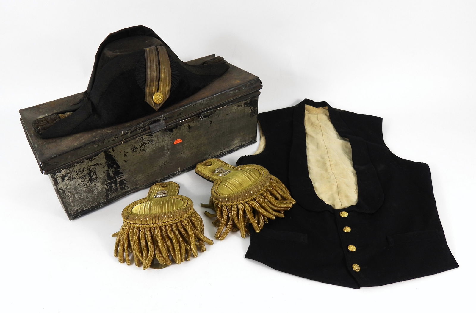 U.S. Navy Epaulets, Hat, Vest, and Tin Case (1 of 12)