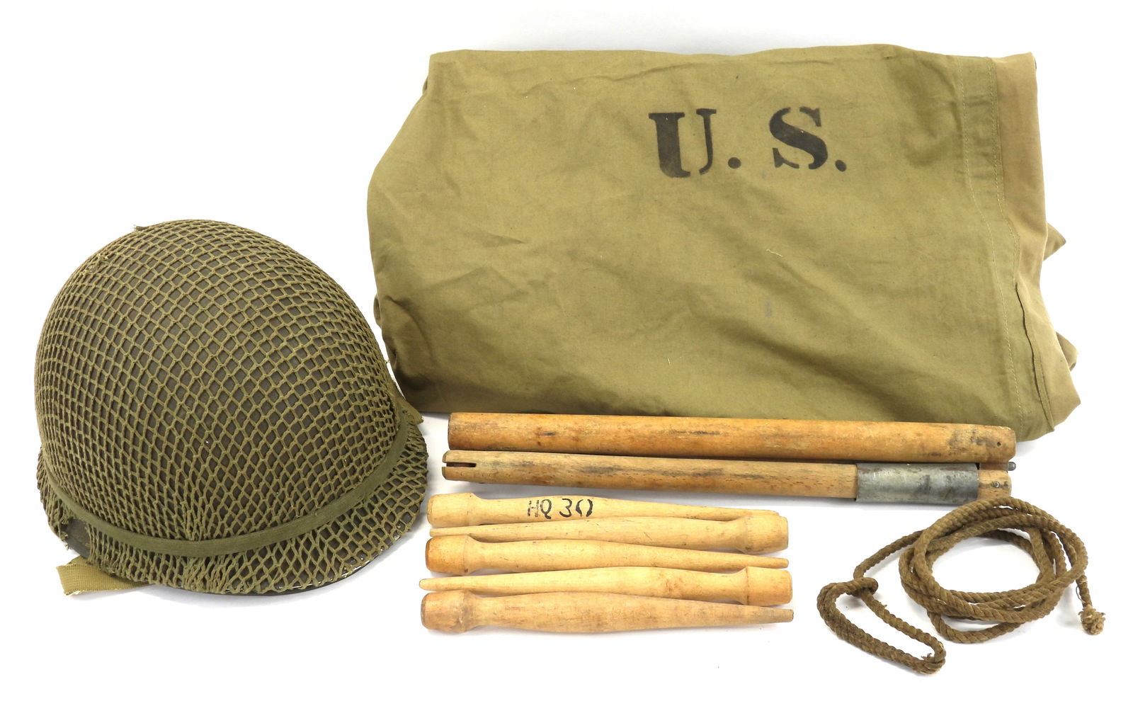 WWII US M1 Fixed Bale Helmet and Shelter Half (1 of 8)