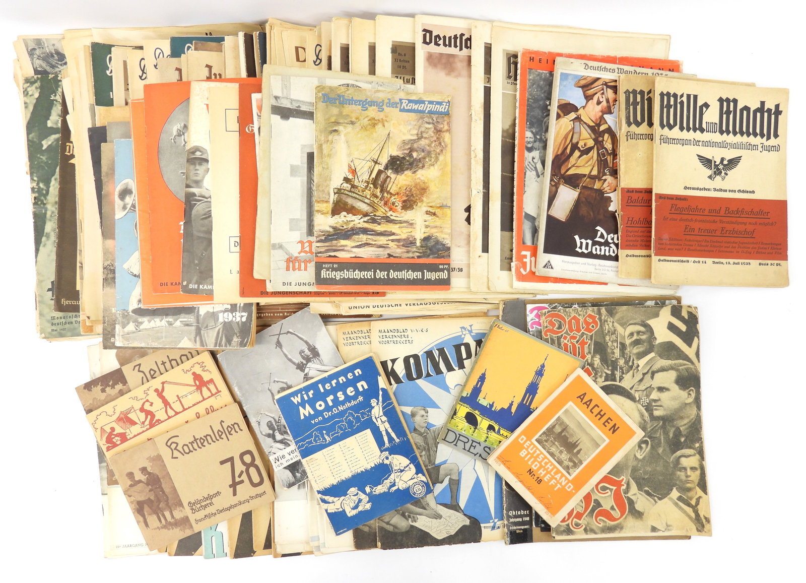 Large Group of WWII German Hitler Youth Ephemera: Large group of brochures, magazines, and pamphlets for members of the Hitler Youth organization.