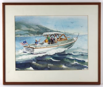 Allen Johnson Rhode Island Boat WC Painting