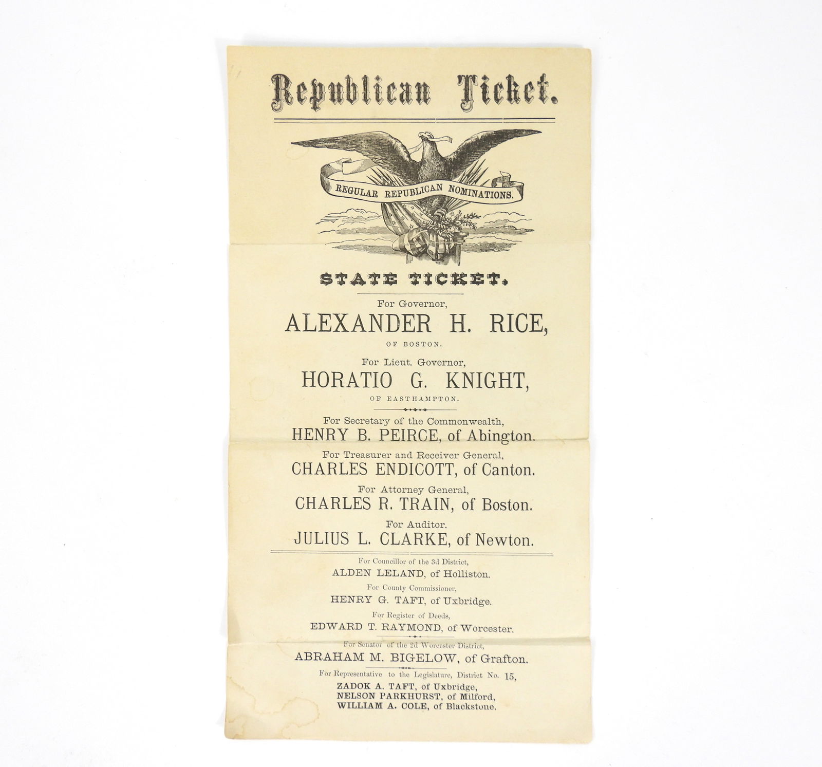 1876 Era Massachusetts Republican Ticket (1 of 5)