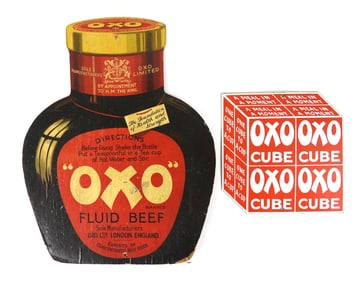 2PC OXO Porcelain & Cardboard Advertising Signs