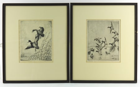 2PC Fritz Bade Avian Etchings