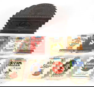 9PC Vintage Cigarette Cartons w/ Schneider Humidor