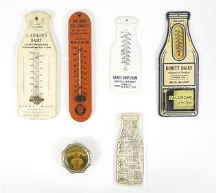 6PC Vintage Dairy & Coal Company Thermometers