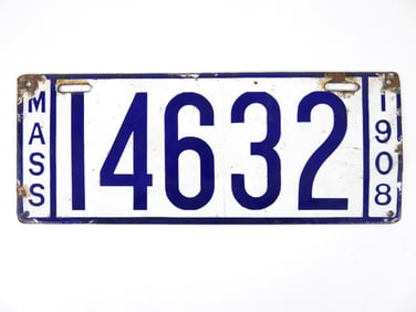 1908 Massachusetts Porcelain License Plate