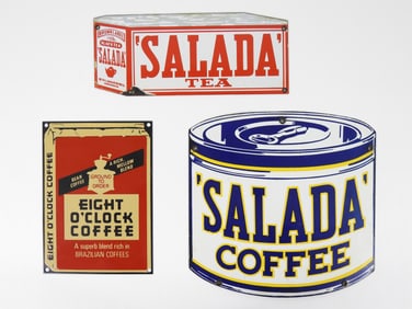 3PC Coffee & Tea Tin Advertising Signs