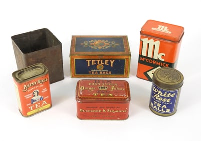 6PC Lipton Tetley & Other Vintage Tea Tins