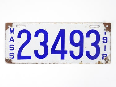 1912 Massachusetts Porcelain License Plate