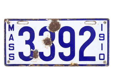 1910 Massachusetts Porcelain License Plate