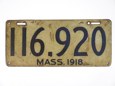 1918 Massachusetts License Plate