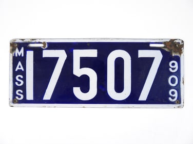 1909 Massachusetts Porcelain License Plate