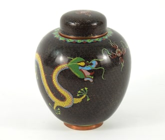 Chinese Famille Noir Cloisonne Dragon Ginger Jar