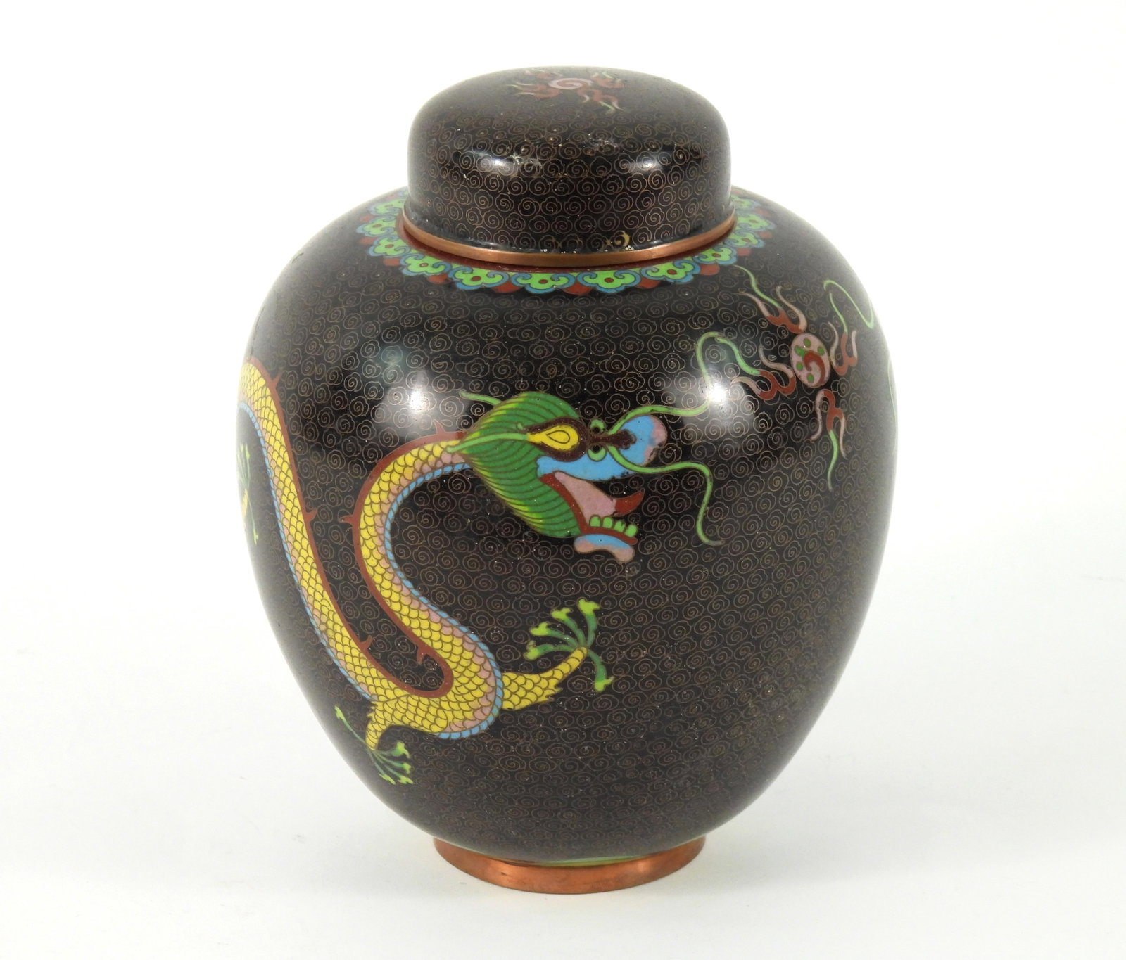 Chinese Famille Noir Cloisonne Dragon Ginger Jar (1 of 5)