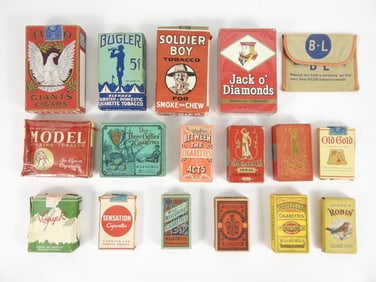 17PC Vintage Assorted Cigarette & Tobacco Cartons
