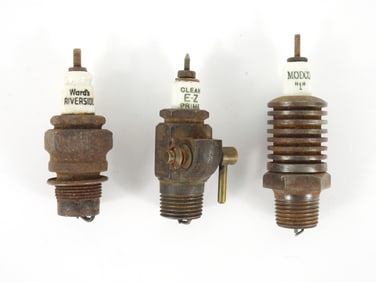 3PC Unusual Antique Automobile Spark Plugs