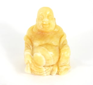 Vintage Yellow Asian Jade Seated Buddha