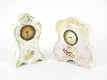2PC Porcelain Botanical Mantel Clocks