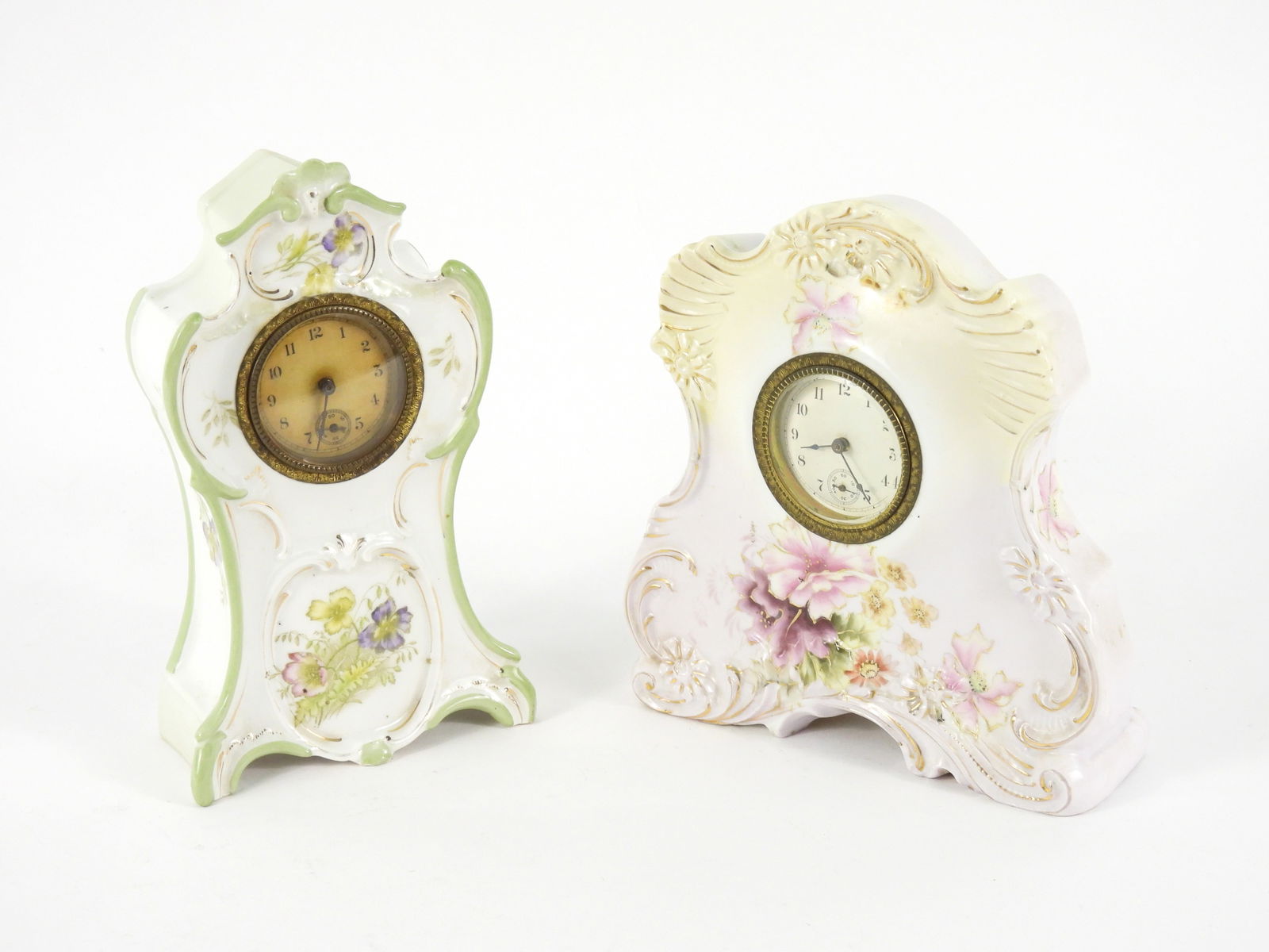 2PC Porcelain Botanical Mantel Clocks (1 of 12)