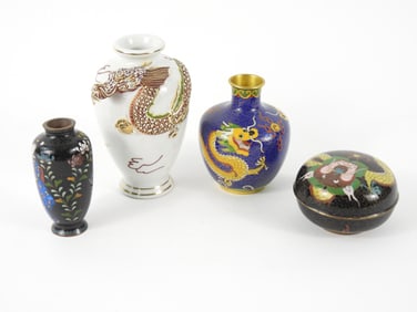 4PC Chinese Japanese Cloisonne & Porcelain Vessels