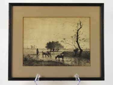 Amedee Besnus Cow Landscape Etching