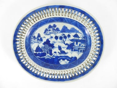 Chinese Blue & White Canton Reticulated Plate