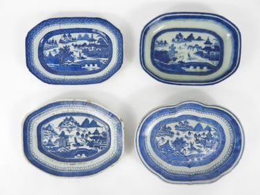 4PC Chinese Blue & White Canton Plates