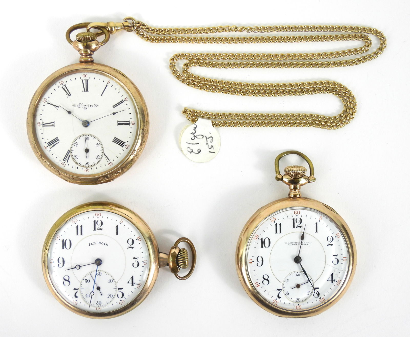 3PC Early 20C Elgin & Illinois Pocket Watches (1 of 13)