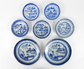 7PC Chinese Blue & White Canton Plates