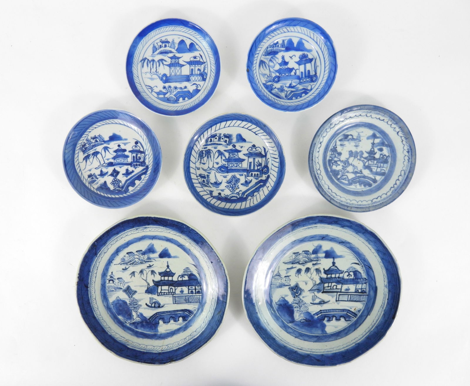 7PC Chinese Blue & White Canton Plates (1 of 4)