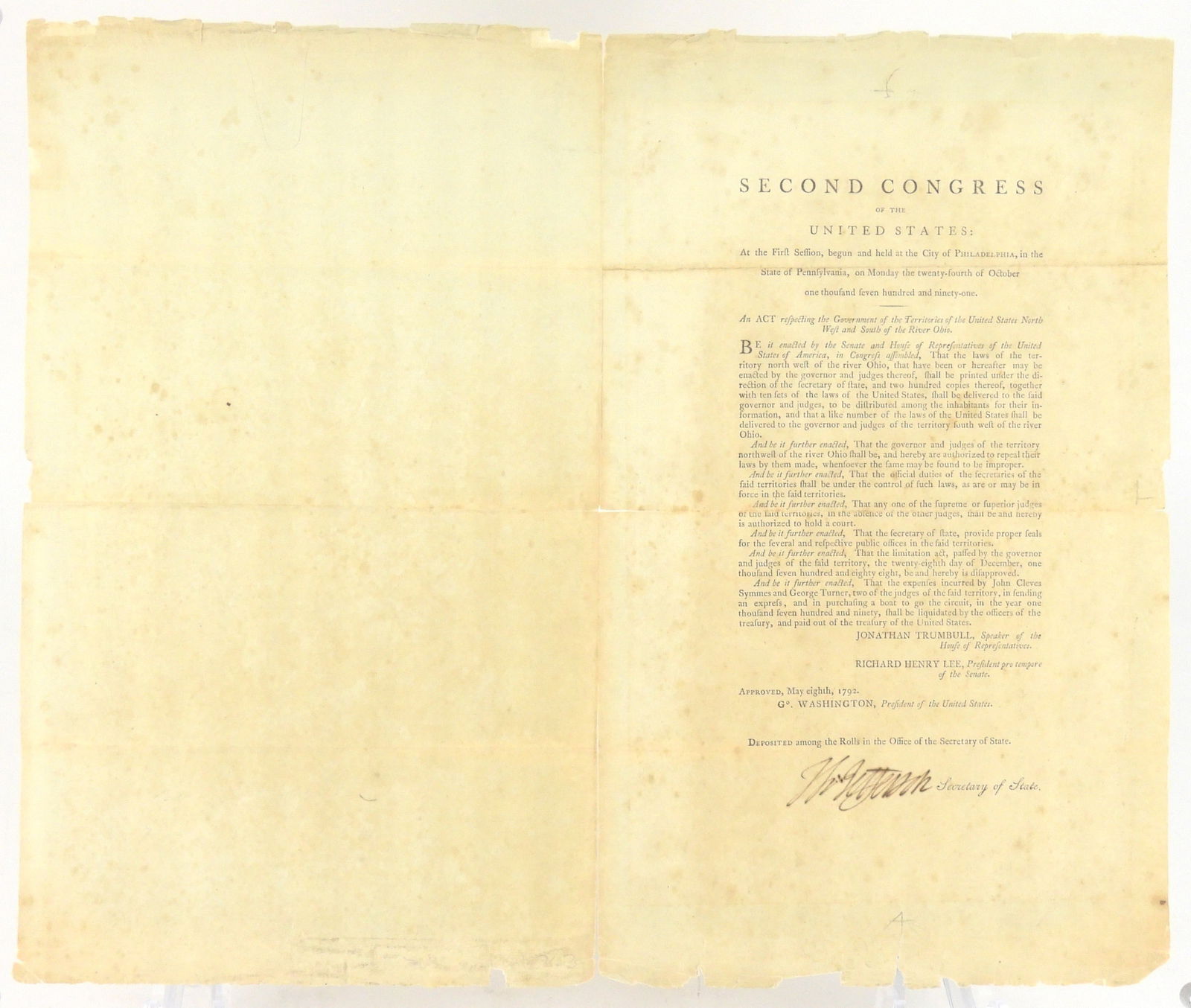 Thomas Jefferson Signed Congressional Act 1792 (1 of 5)