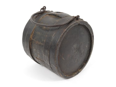 Early Iron Banded Wood Canteen With Handle