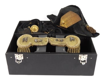 Cased US Navy Captain's Epaulets, Hat, and Belt