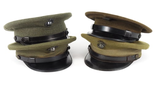 Four WWII-era USMC Green Visor Caps