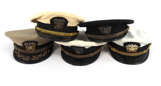 Group of Five WWII-era USN Visor Caps